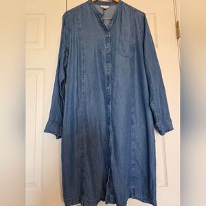 J. Jill Women's Blue Denim Vutton Front Long Sleeve Midi Dress, Size XL